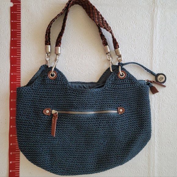 The SAK crochet purse blue w/brown/silver nwot - Picture 7 of 16